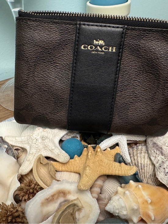 Coach Handbags - Coach Brown and Black Leather Zip Pouch with Gold Logo